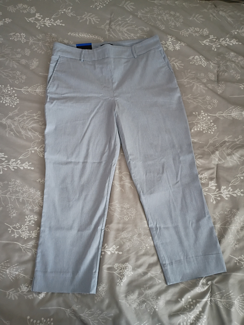 Hilary Radley Light Blue Cropped Straight-Leg Dress Pants